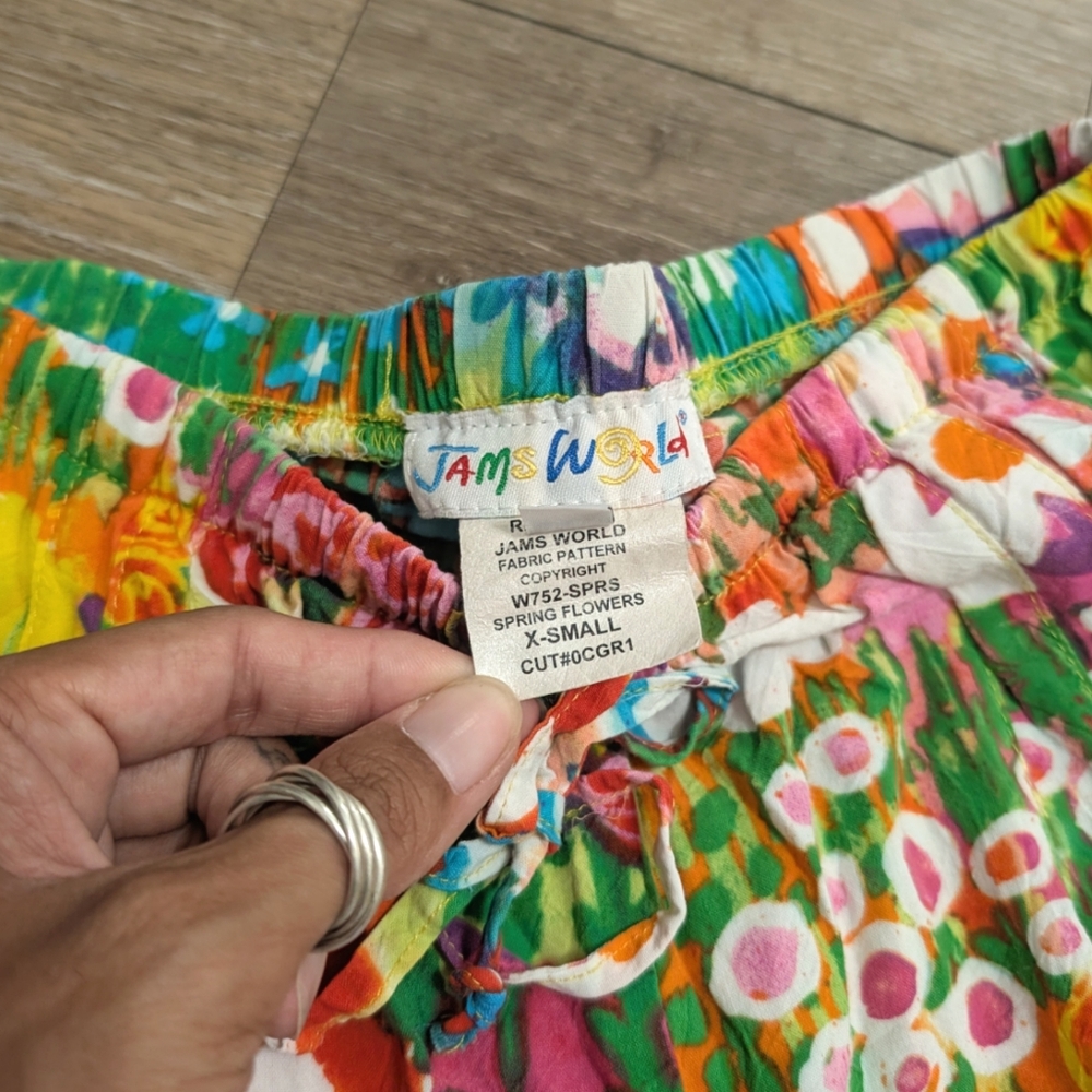 Vintage Jams World Hawaii Pants Bottoms Spring Flowers Floral Colorful Rainbow - Picture 2 of 3